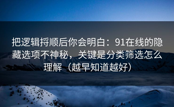 把逻辑捋顺后你会明白：91在线的隐藏选项不神秘，关键是分类筛选怎么理解（越早知道越好）